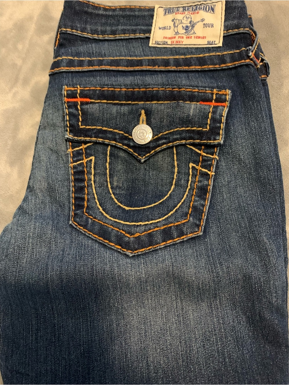True Religion Women's Indigo Skinny Jeans with Contrast Stitching